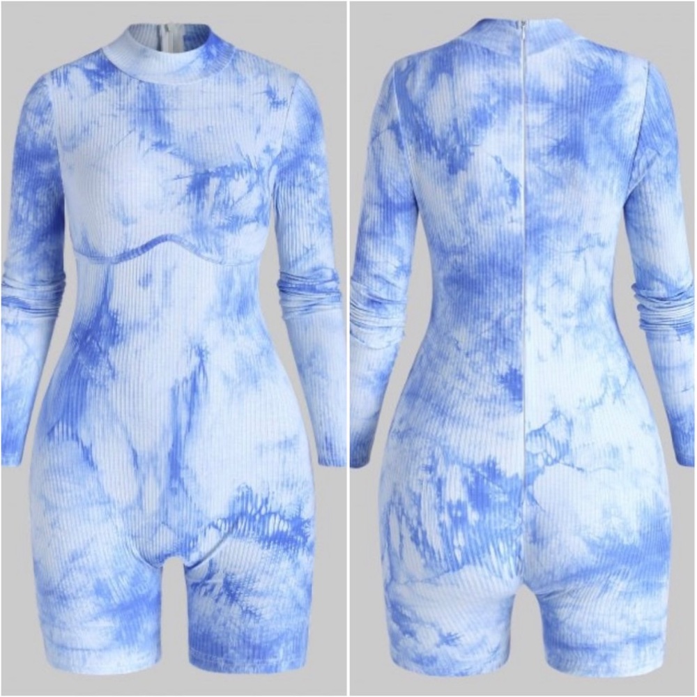 Blue Tie Dye Ribbed Romper